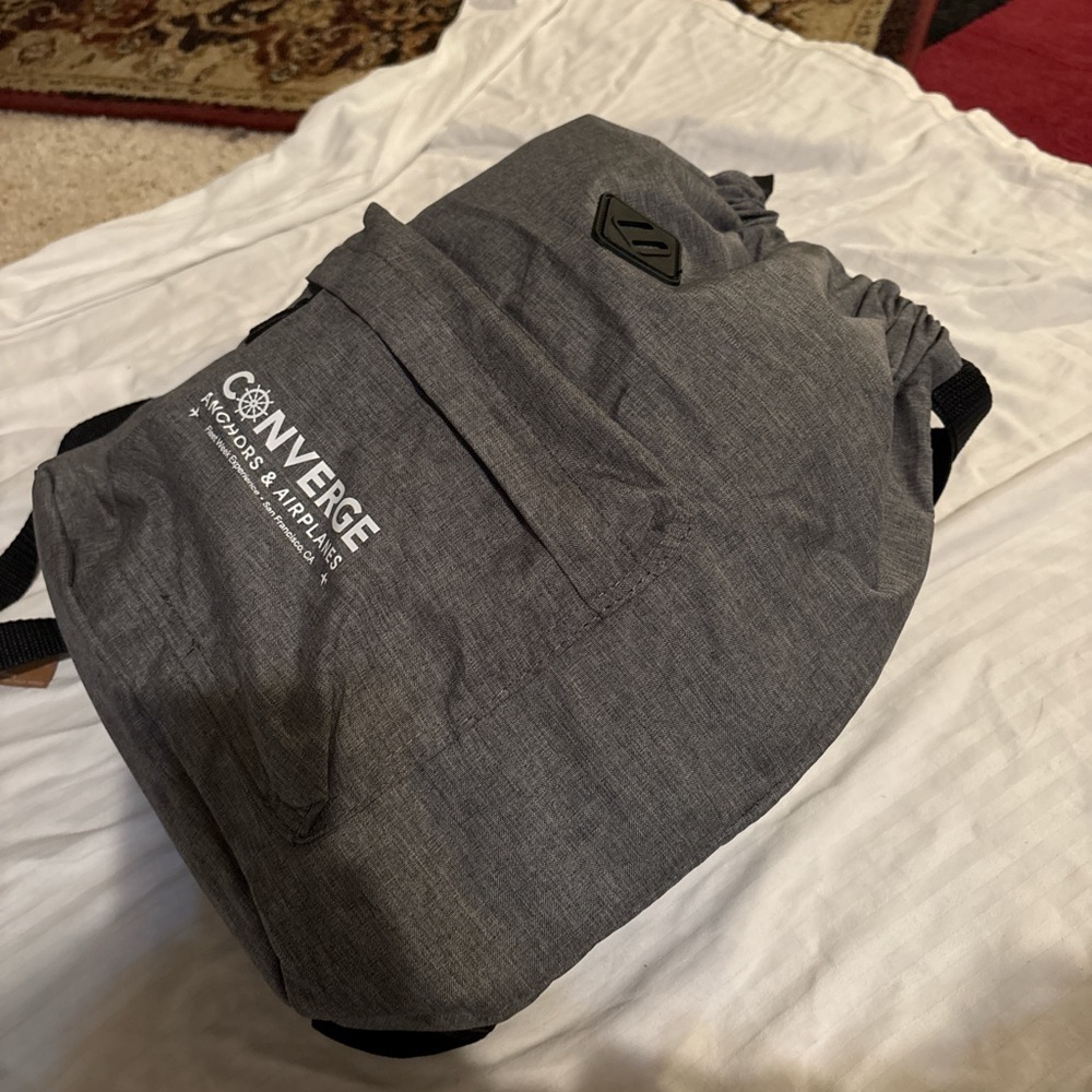 Essentials Recycled Insulated Drawstring Gray Bag - Converge Anchors & Airplane
